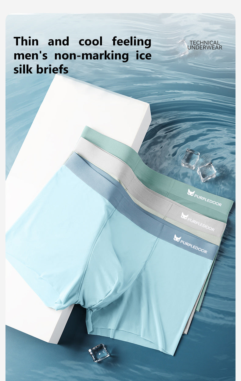Purple Door 3Pcs Ice Silk Man Underwear Boxer Metal Fiber Antistatic Men Underpants Seamless Cut Hem Men's Panties Boxers Shorts Trunk