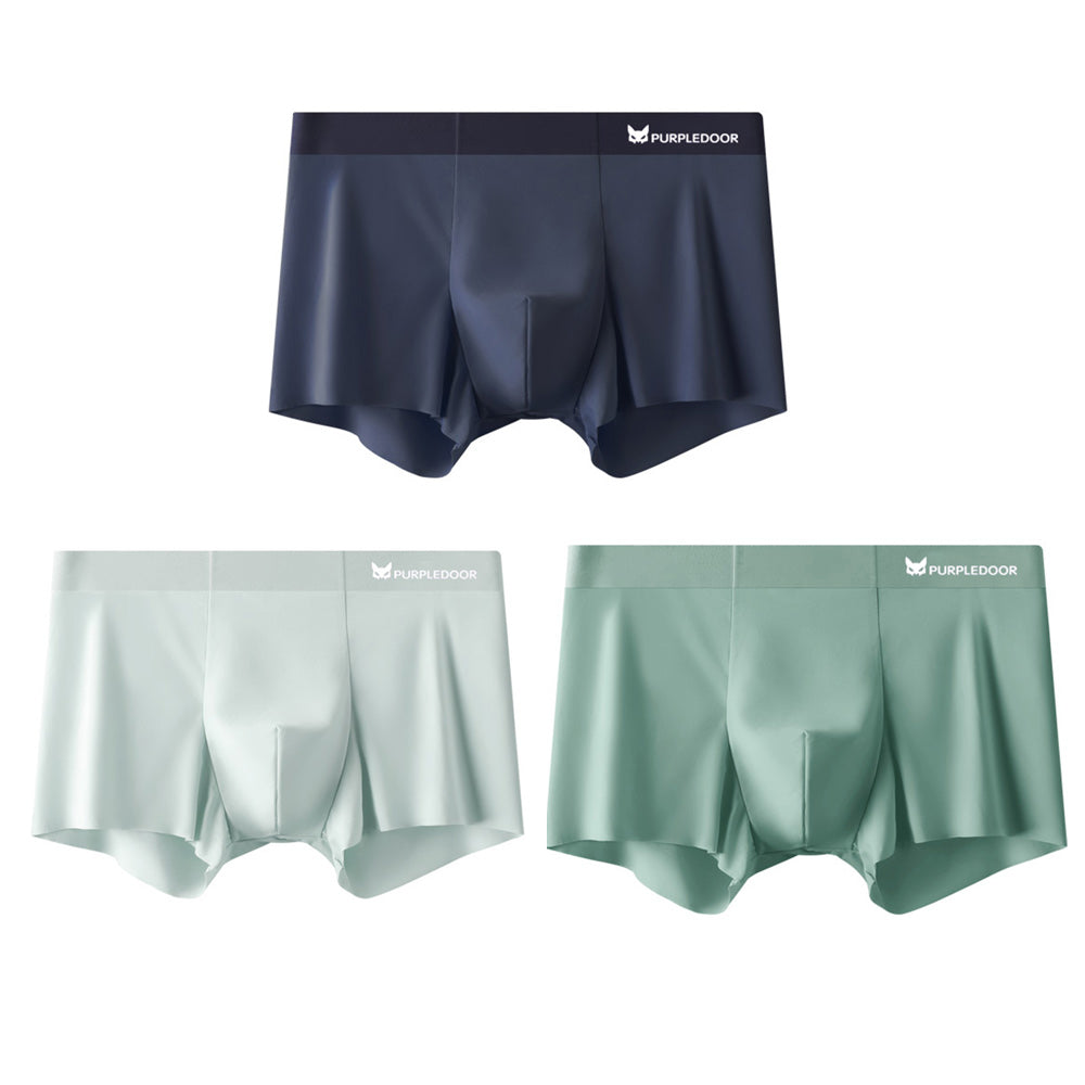Purple Door 3Pcs Ice Silk Man Underwear Boxer Metal Fiber Antistatic Men Underpants Seamless Cut Hem Men's Panties Boxers Shorts Trunk