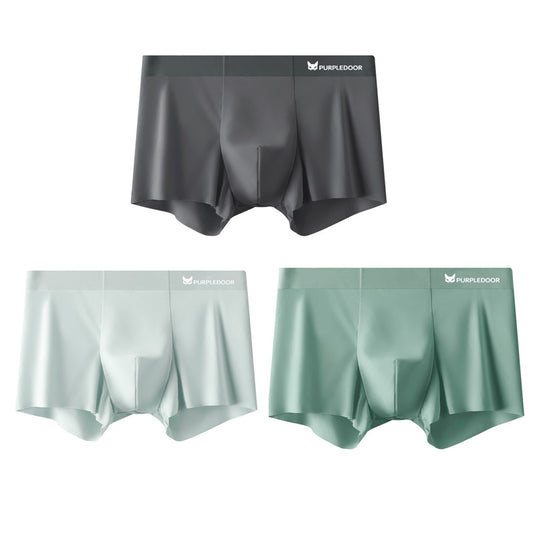 Purple Door 3Pcs Ice Silk Man Underwear Boxer Metal Fiber Antistatic Men Underpants Seamless Cut Hem Men's Panties Boxers Shorts Trunk