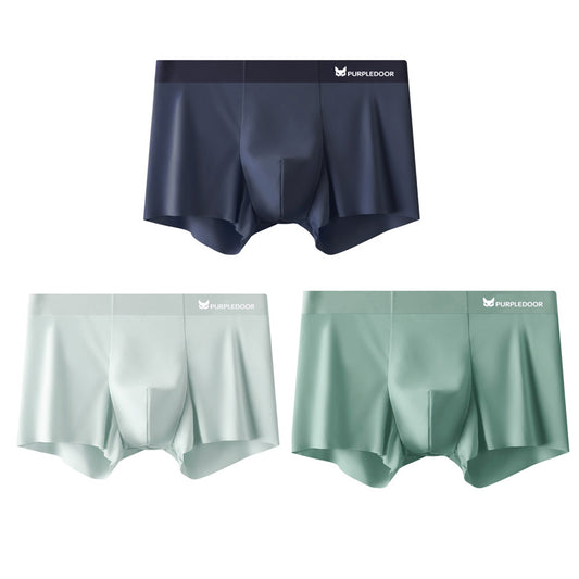 Purple Door 3Pcs Ice Silk Man Underwear Boxer Metal Fiber Antistatic Men Underpants Seamless Cut Hem Men's Panties Boxers Shorts Trunk